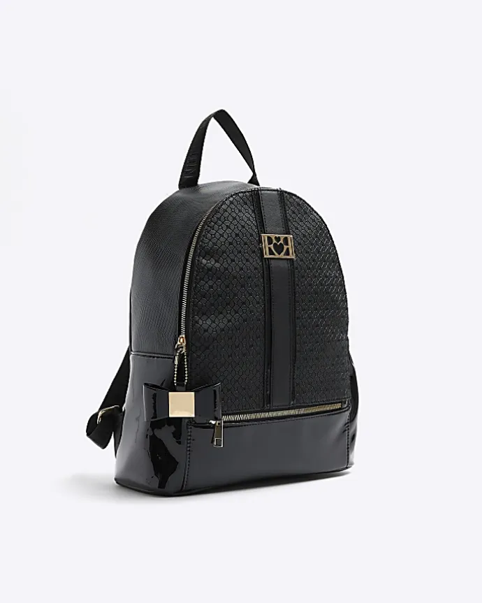 Girls black RI monogram backpack