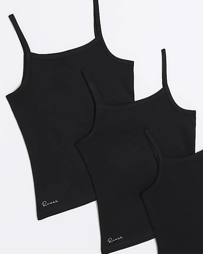 Girls black RI vest top 3 pack
