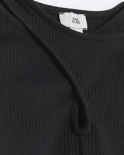 Girls black rib crossed top and leggings set