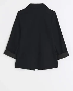 Girls black rolled sleeve blazer