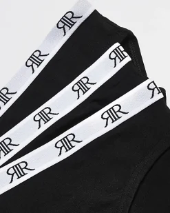Girls black 'RR' waistband briefs 5 pack
