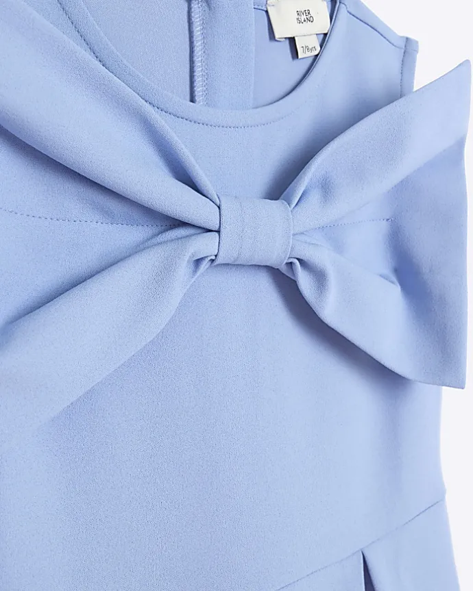 Girls blue bow wide leg jumpsuit