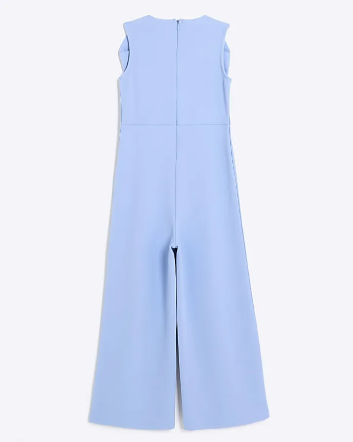 Girls blue bow wide leg jumpsuit