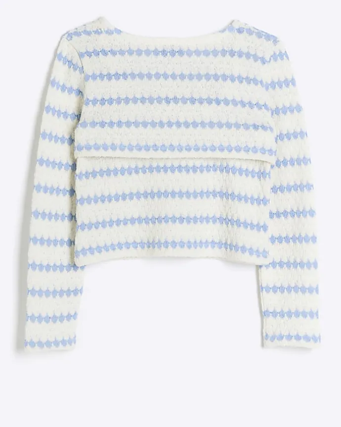 Girls blue crochet 2 in 1 long sleeve top