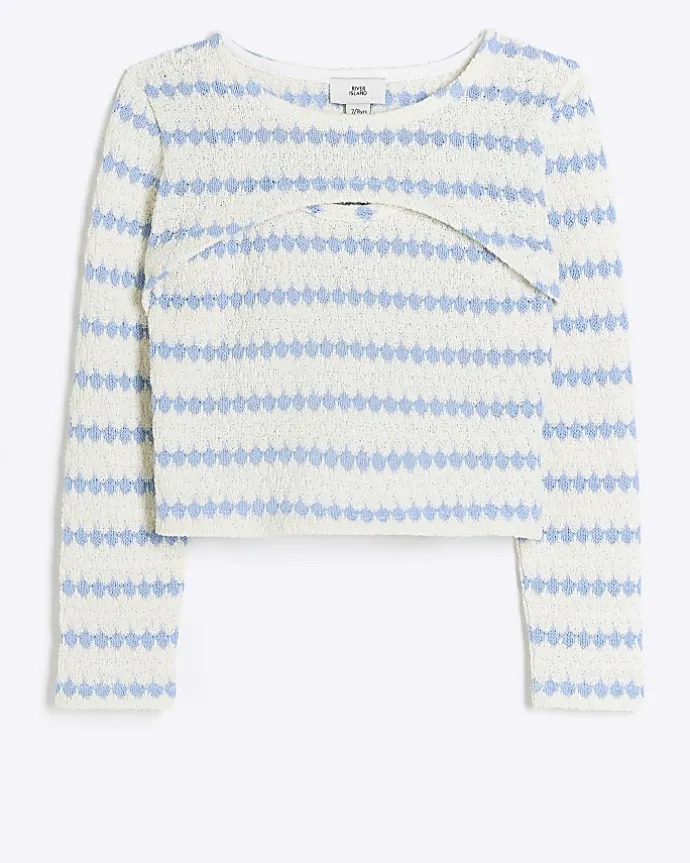 Girls blue crochet 2 in 1 long sleeve top