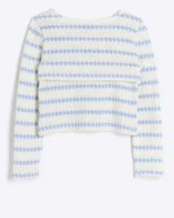 Girls blue crochet 2 in 1 long sleeve top