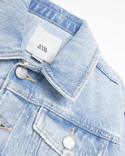 Girls blue diamante studded denim jacket