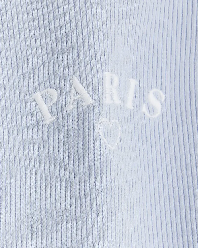 Girls blue embroidered logo crop t-shirt