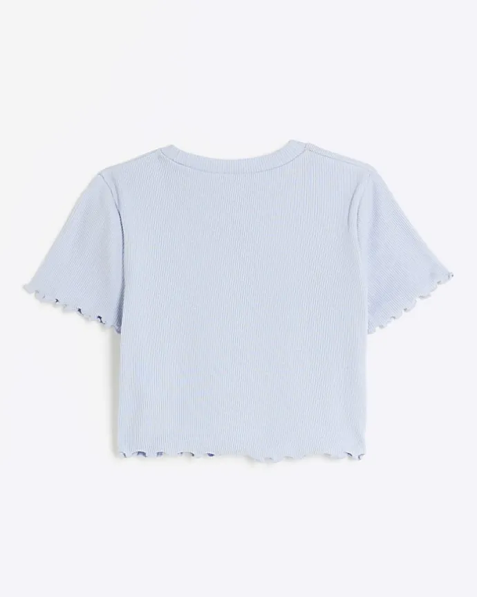 Girls blue embroidered logo crop t-shirt