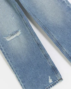 Girls blue straight ripped jeans