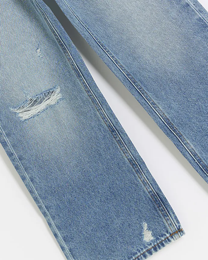 Girls blue straight ripped jeans