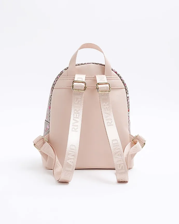 Girls brown floral monogram backpack