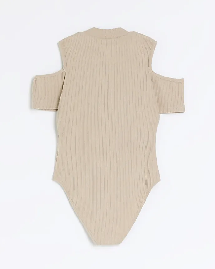 Girls brown ribbed military button bodysuit
