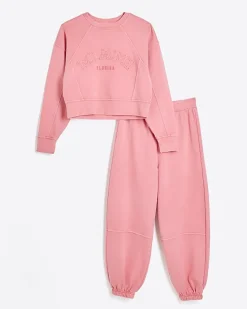 Girls coral sweatshirt and joggers set