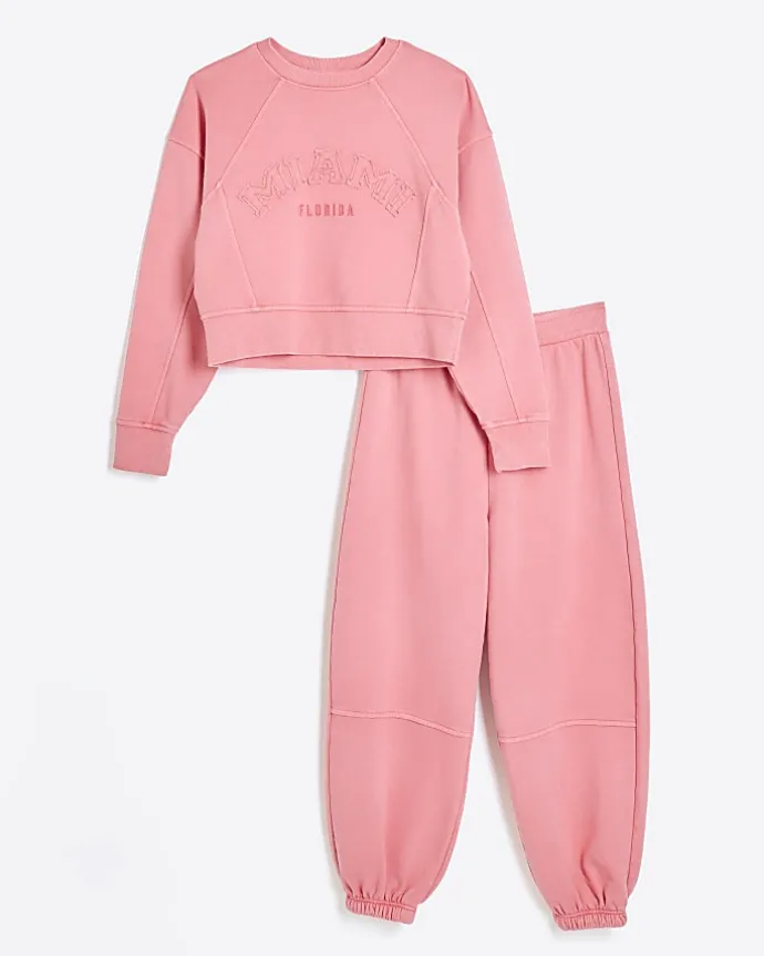 Girls coral sweatshirt and joggers set