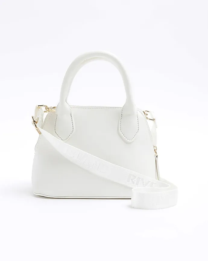 Girls cream boucle bow tote bag