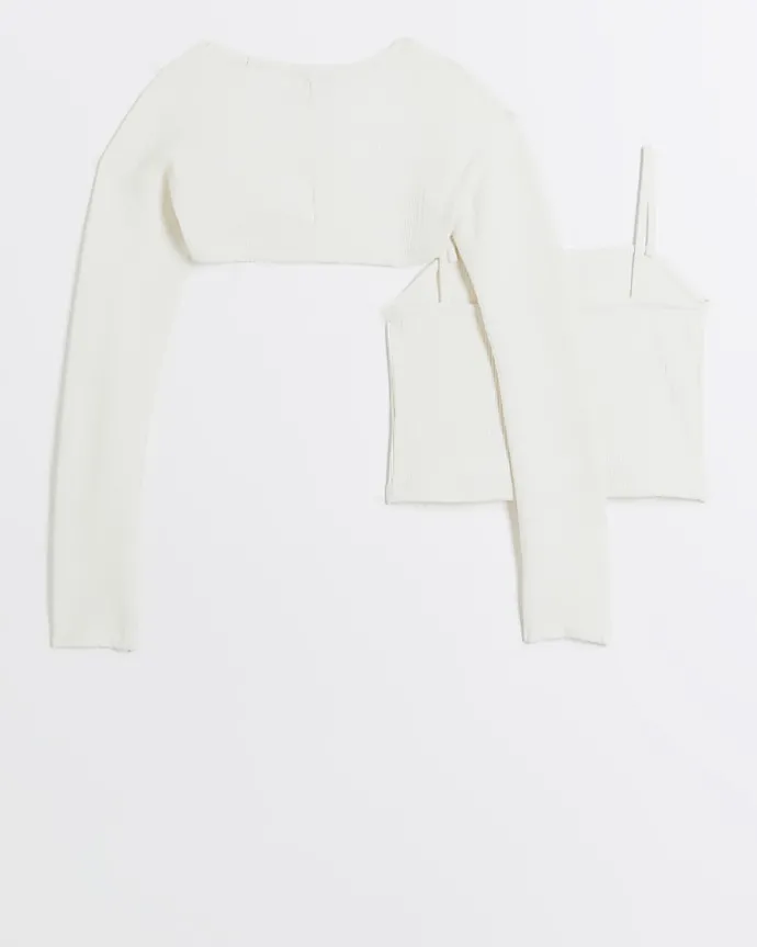 Girls cream cardigan and cami top set