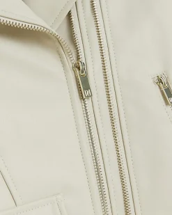 Girls Cream faux leather biker jacket