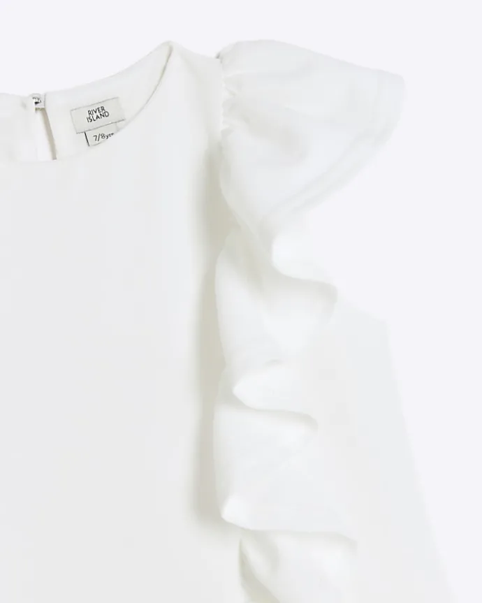 Girls cream frill sleeveless shift dress