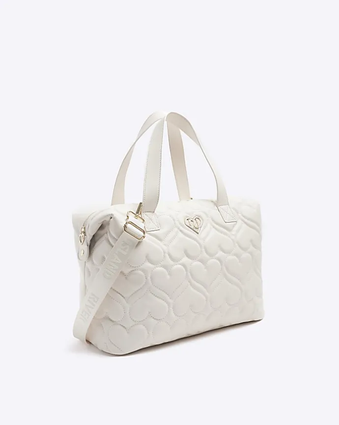 Girls cream heart quilt travel bag