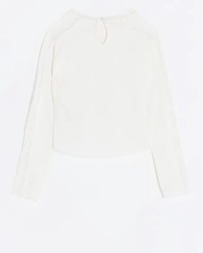Girls cream lace detail long sleeve top