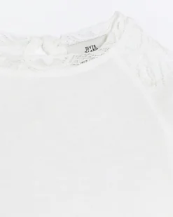 Girls cream lace detail long sleeve top