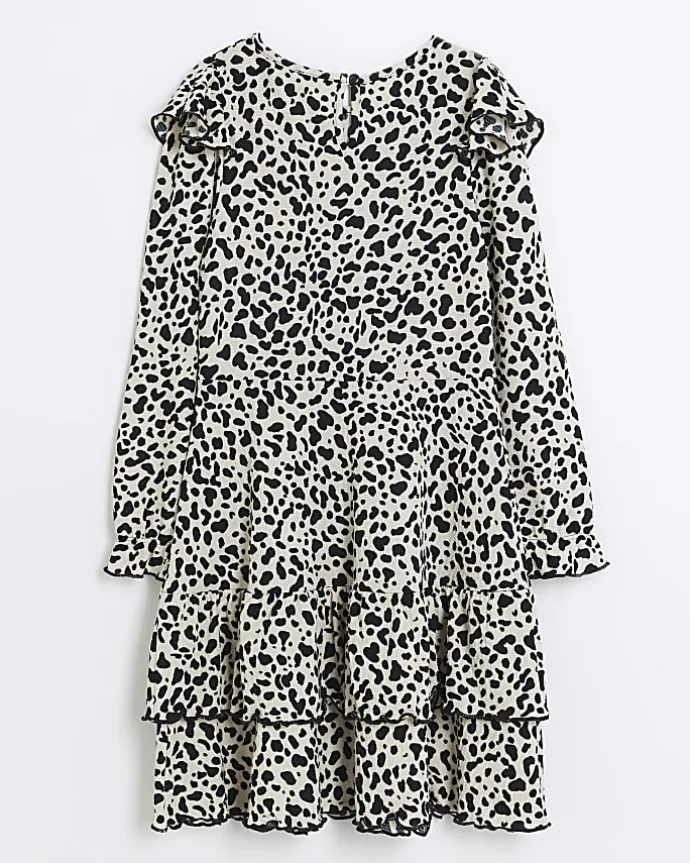 Girls cream leopard print frill dress