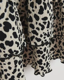 Girls cream leopard print frill dress