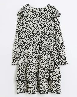 Girls cream leopard print frill dress