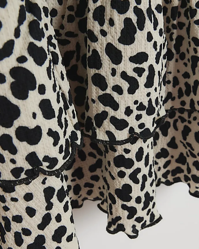 Girls cream leopard print frill dress