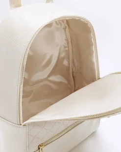Girls cream quilted bow detail backpack