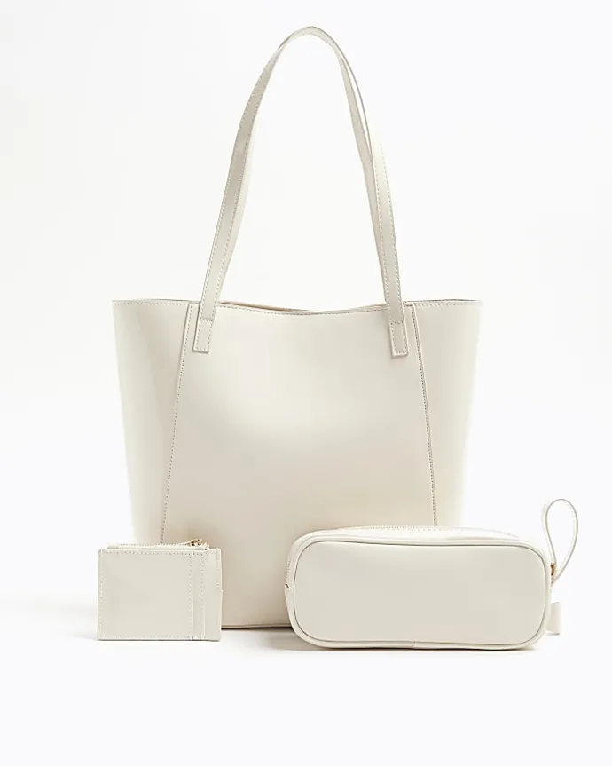 Girls cream quilted bow shopper bag bundle