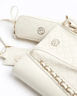 Girls cream quilted bow shopper bag bundle