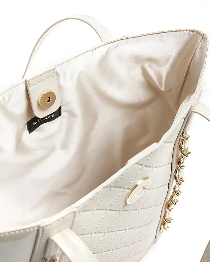 Girls cream quilted bow shopper bag bundle