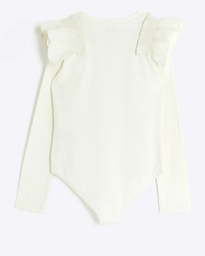 Girls cream rib frill bodysuit