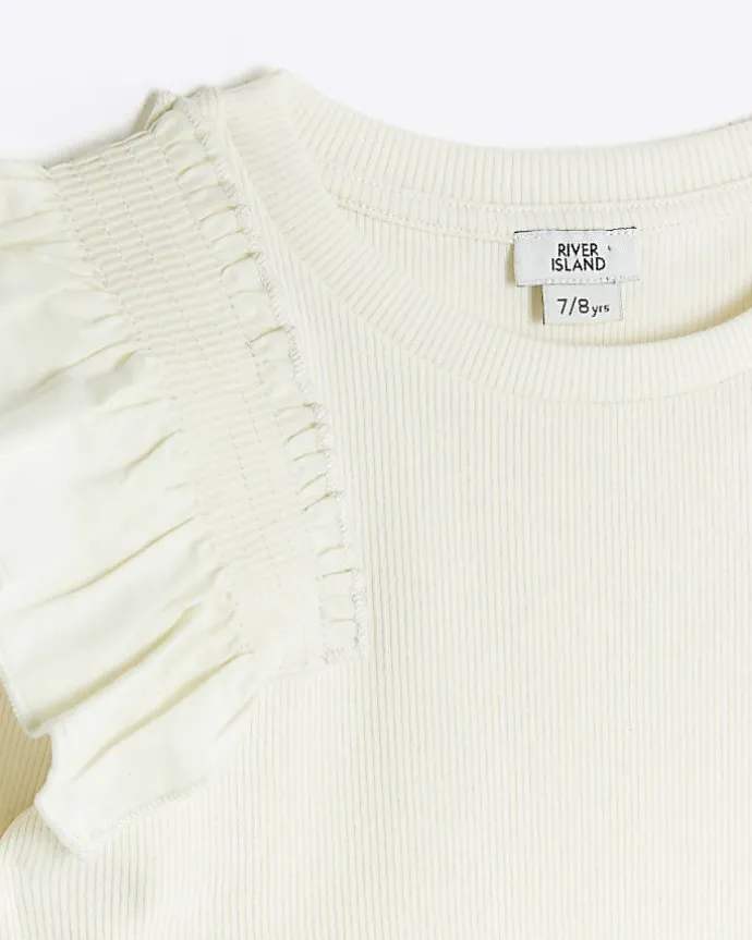 Girls cream rib frill bodysuit