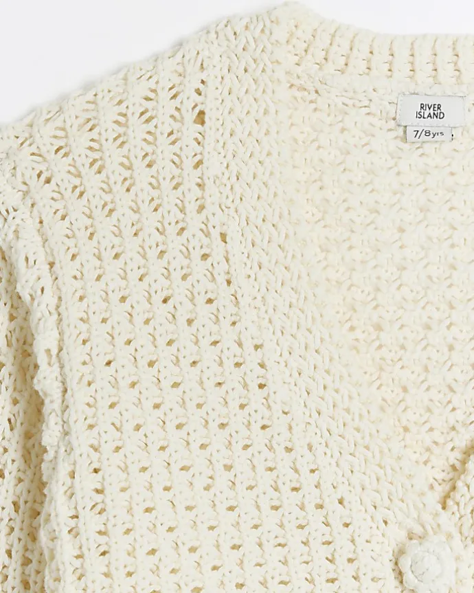 Girls ecru crochet crop cardigan