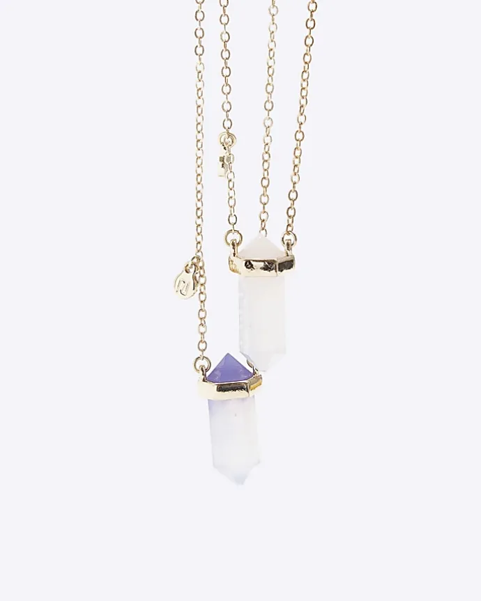 Girls gold BFF stone necklaces