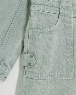 Girls green denim button up shirt dress