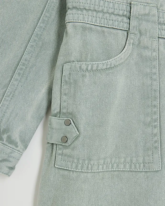 Girls green denim button up shirt dress