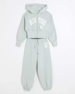 Girls green graphic hoodie and joggers set