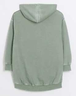 Girls green graphic washed hoodie