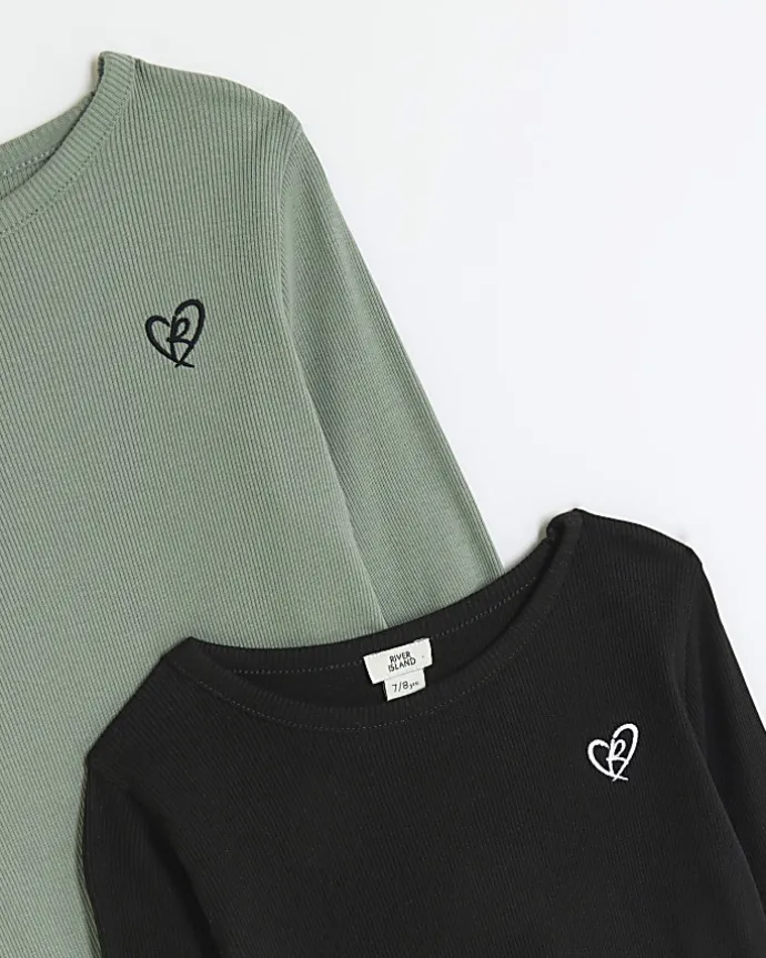 Girls green lettuce hem top 2 pack