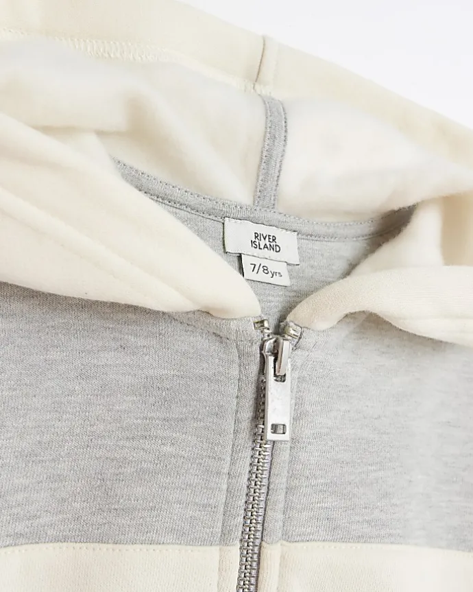 Girls grey colour block zip hoodie