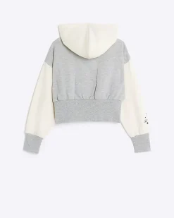 Girls grey colour block zip hoodie