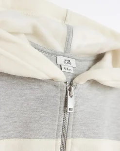 Girls grey colour block zip hoodie