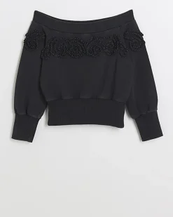 Girls grey flower bardot sweatshirt