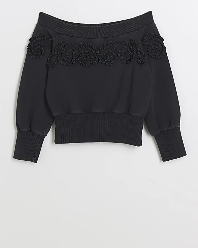 Girls grey flower bardot sweatshirt