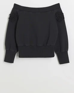 Girls grey flower bardot sweatshirt
