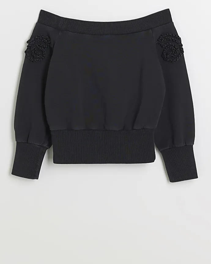 Girls grey flower bardot sweatshirt